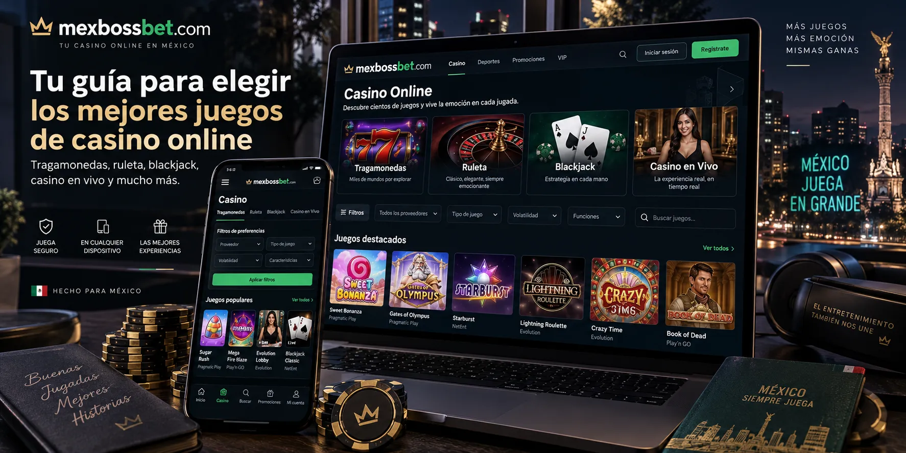 Catálogo de juegos de casino con distintas categorías y preferencias de juego