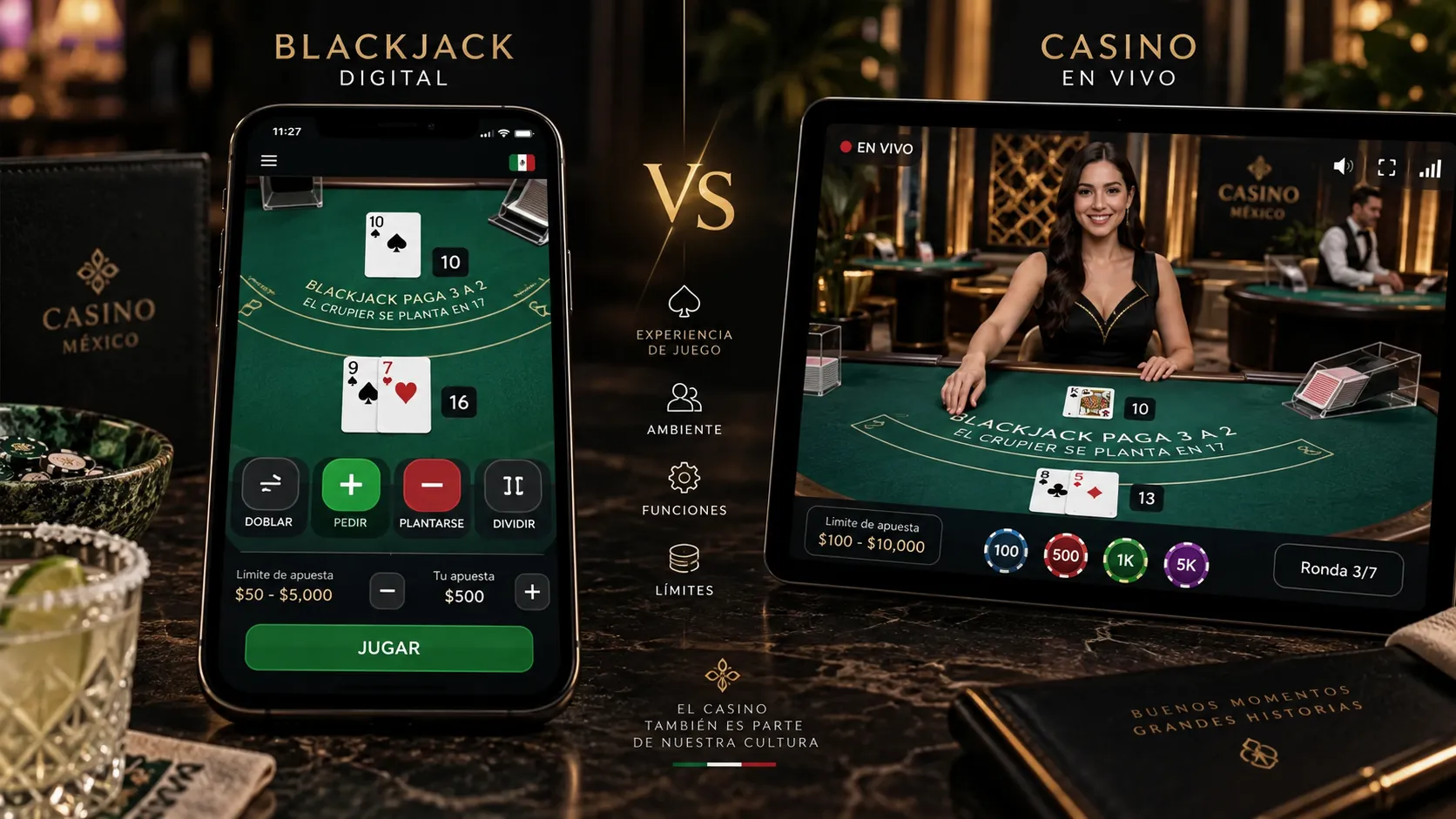 Blackjack y casino en vivo comparados desde un celular