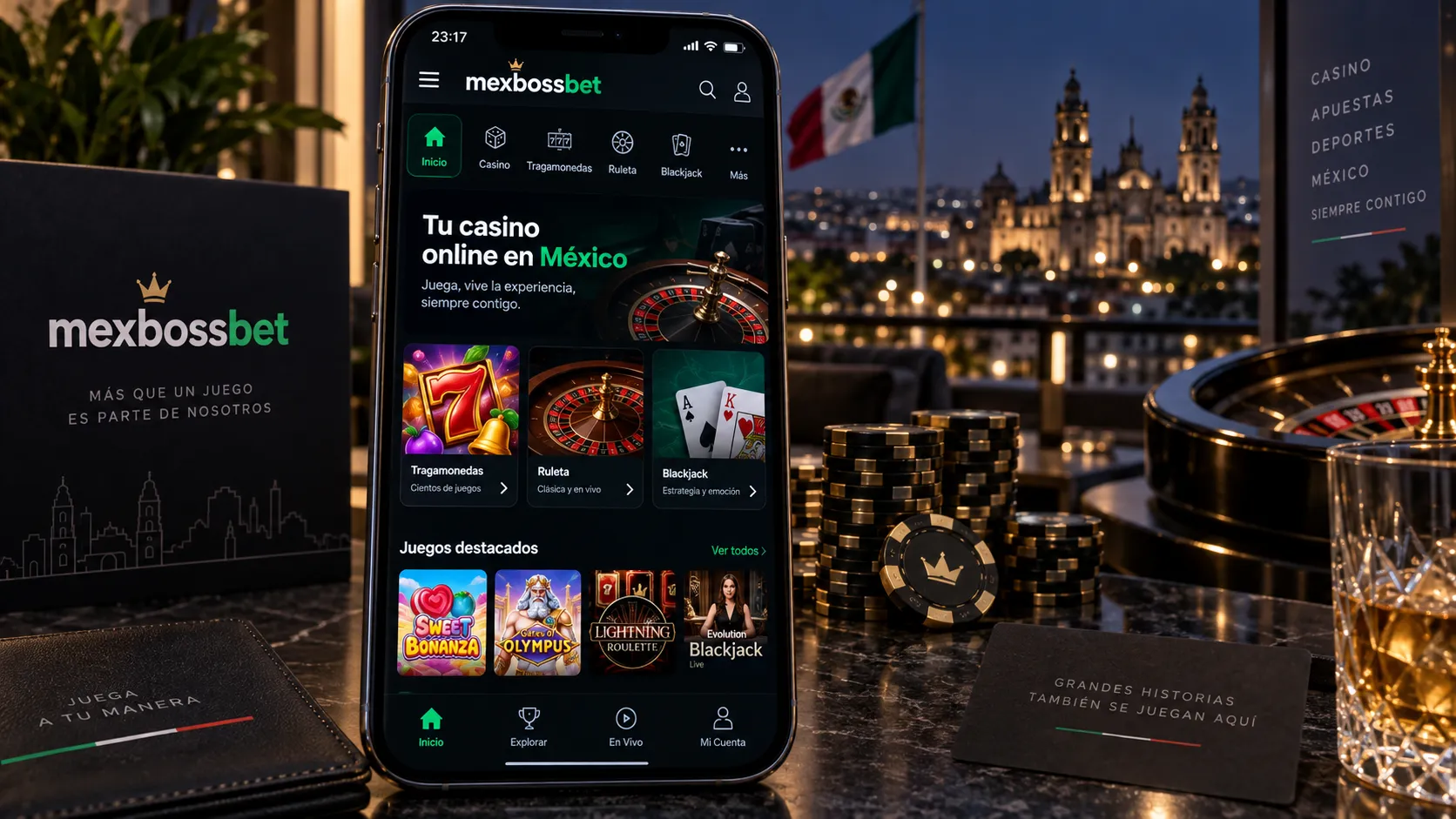 Interfaz móvil de juegos de casino online y sus categorías