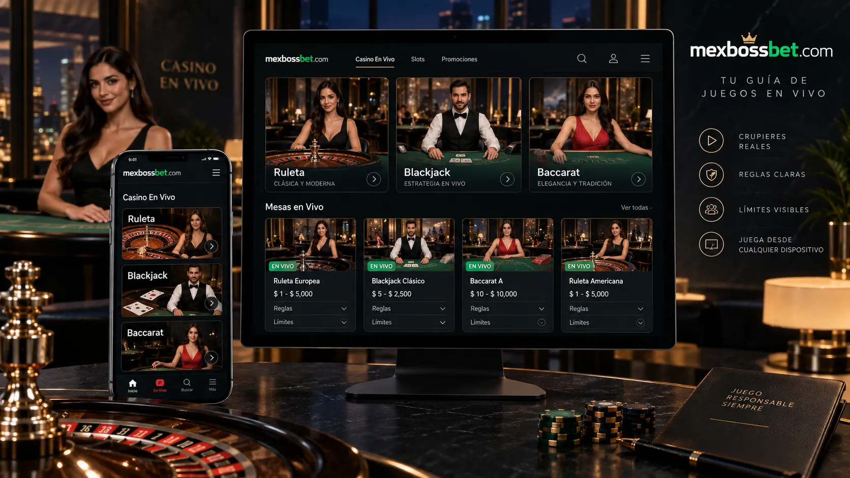 Lobby de juegos con crupier en vivo con categorías de casino