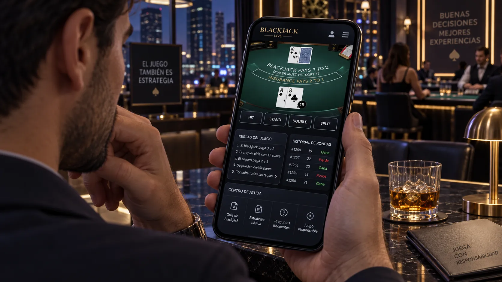 Revisión de reglas y condiciones de una mesa de blackjack online