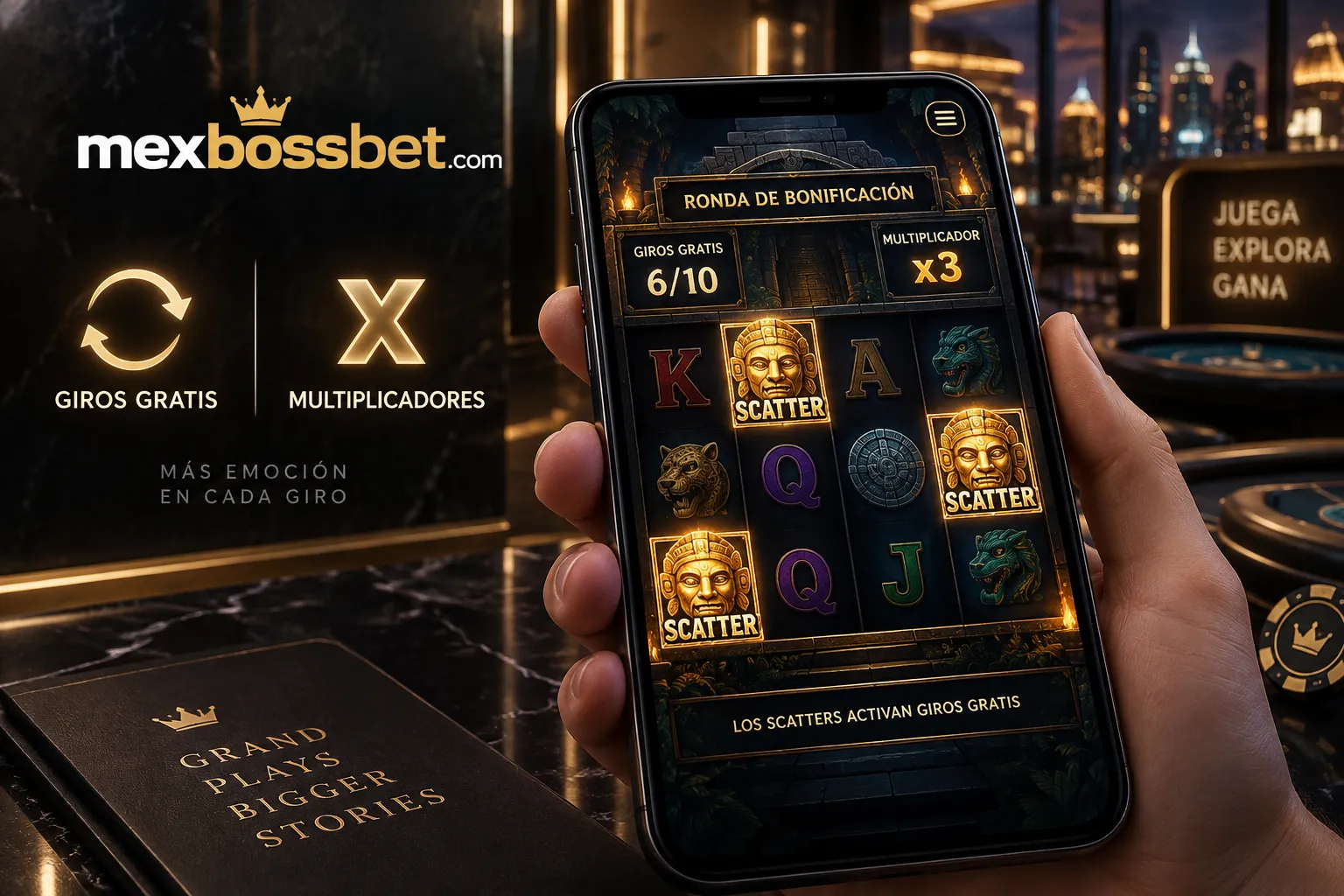 Ronda de giros gratis con multiplicador en un slot online