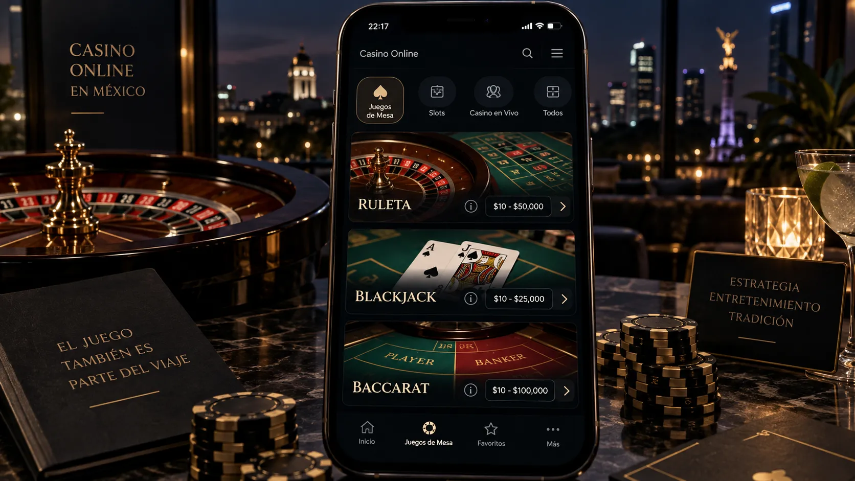 Lobby móvil con juegos de mesa de casino online