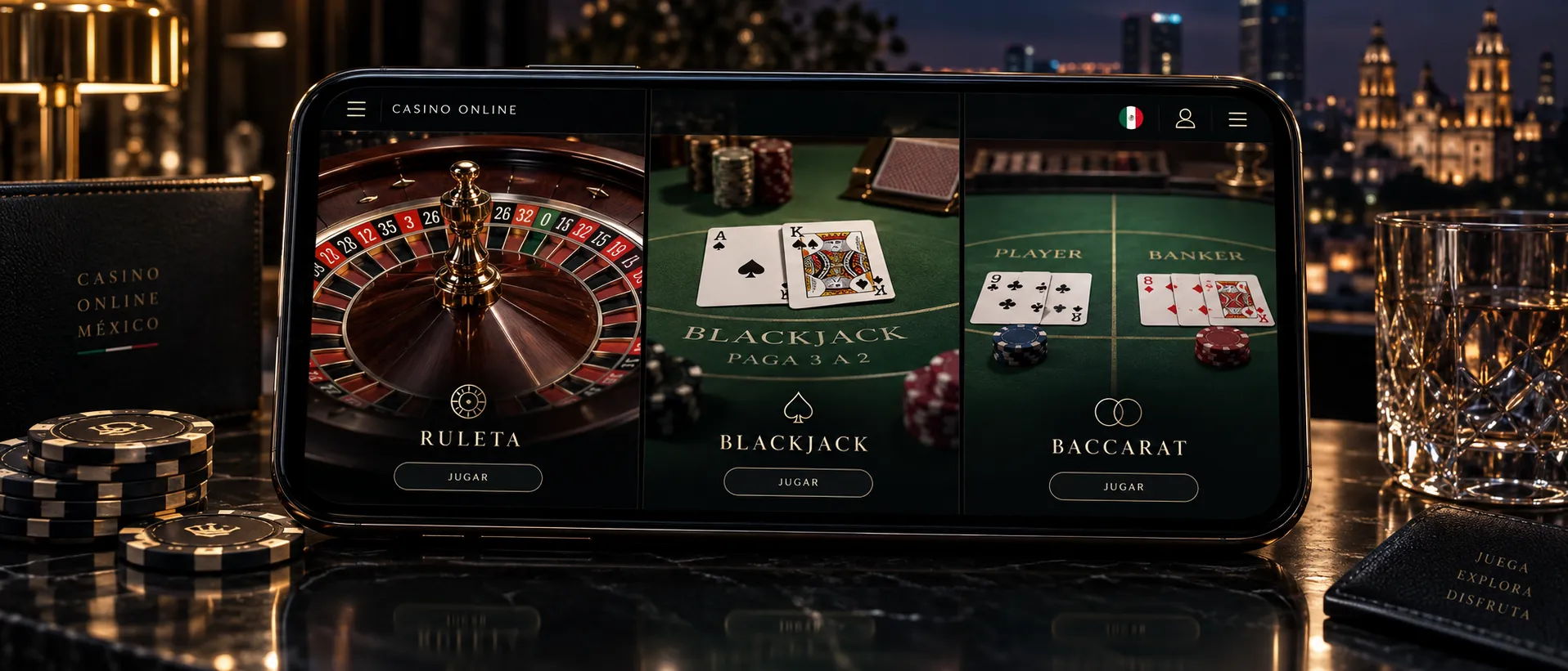 Comparación visual de ruleta, blackjack y baccarat online