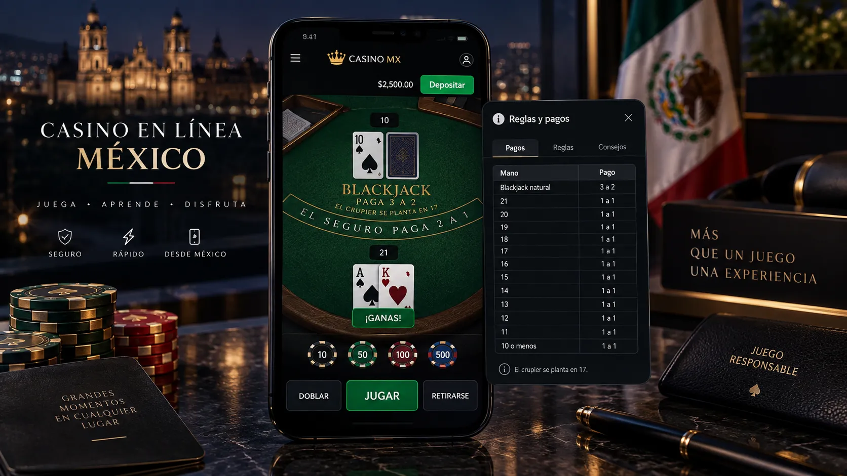 Pantalla de ayuda con reglas de un juego de casino en línea