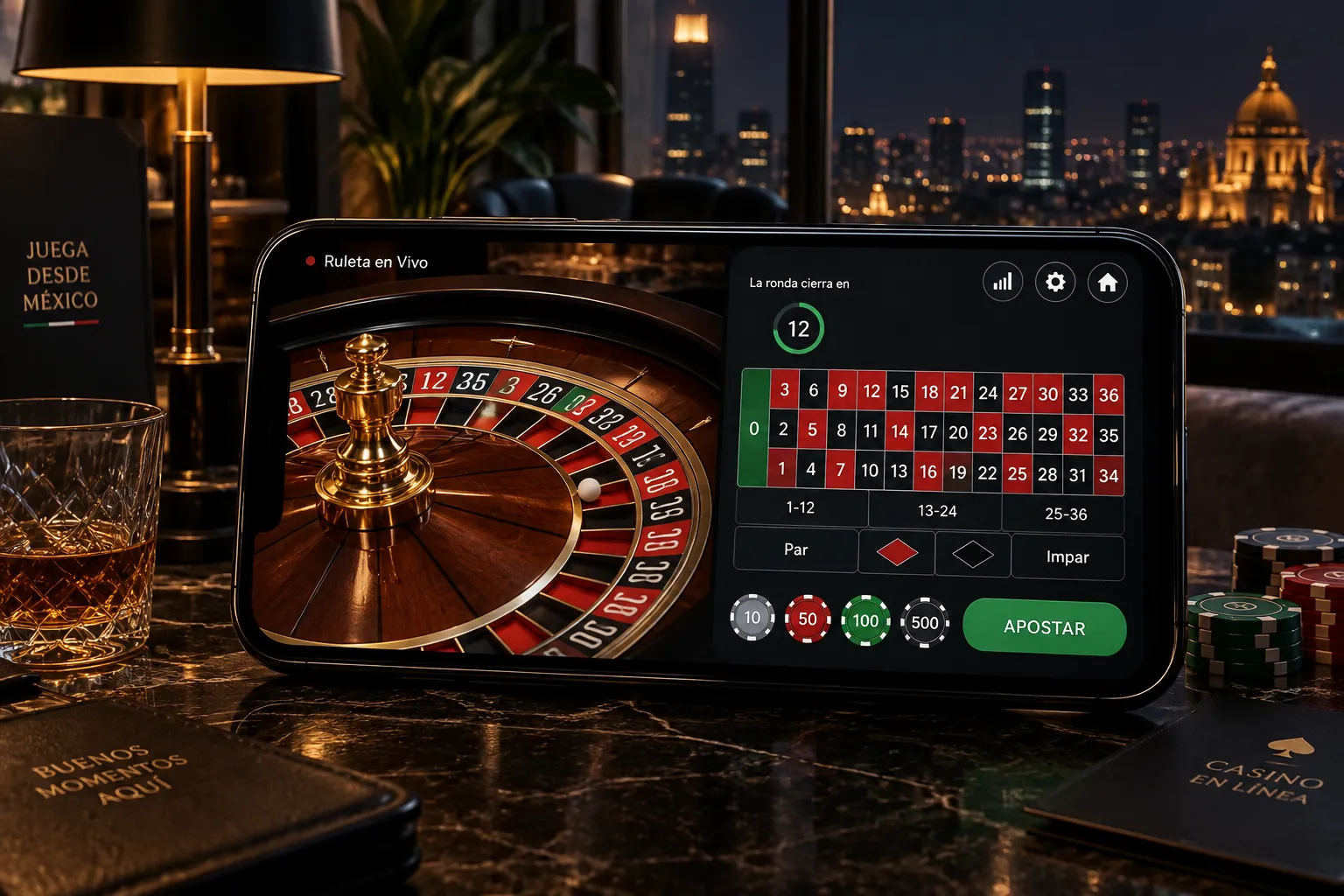 Interfaz de ruleta con opciones de apuesta y reglas visibles