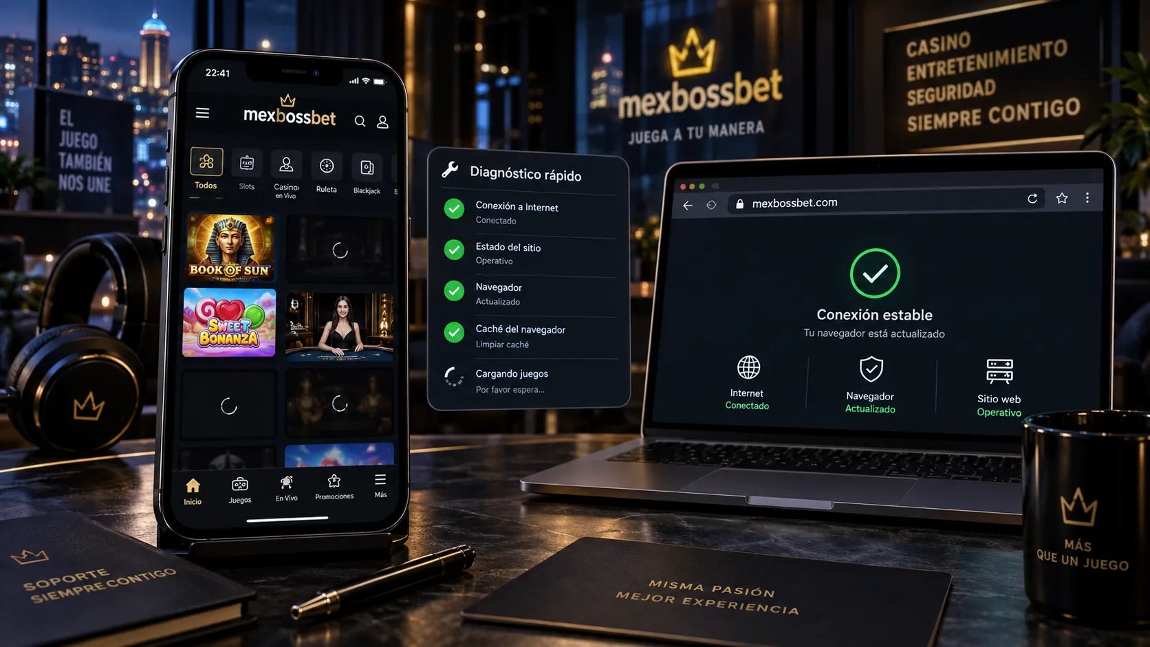 Revisión de problemas de carga en un lobby de casino móvil