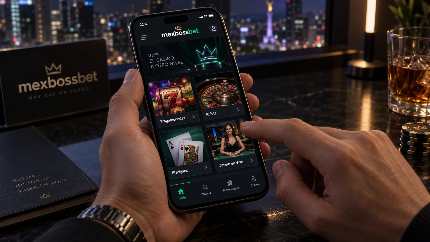 Sección de juegos de casino de mexbossbet.com visualizada en un celular