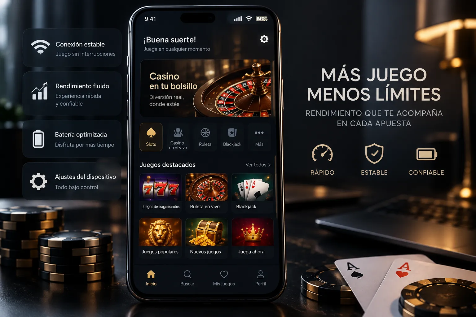 Celular con conexión y ajustes adecuados para jugar casino móvil