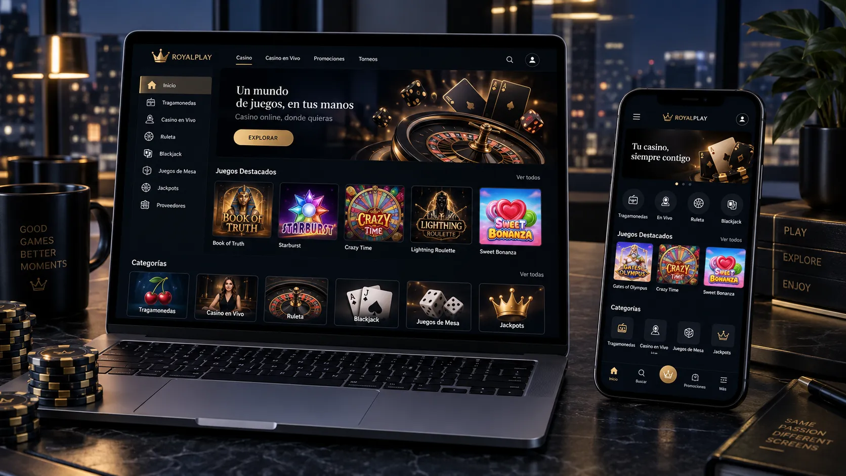 Comparación de casino online en computadora y teléfono móvil