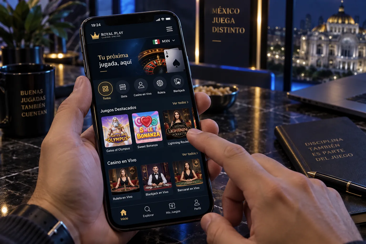 Interfaz móvil para acceder a un casino online desde el celular
