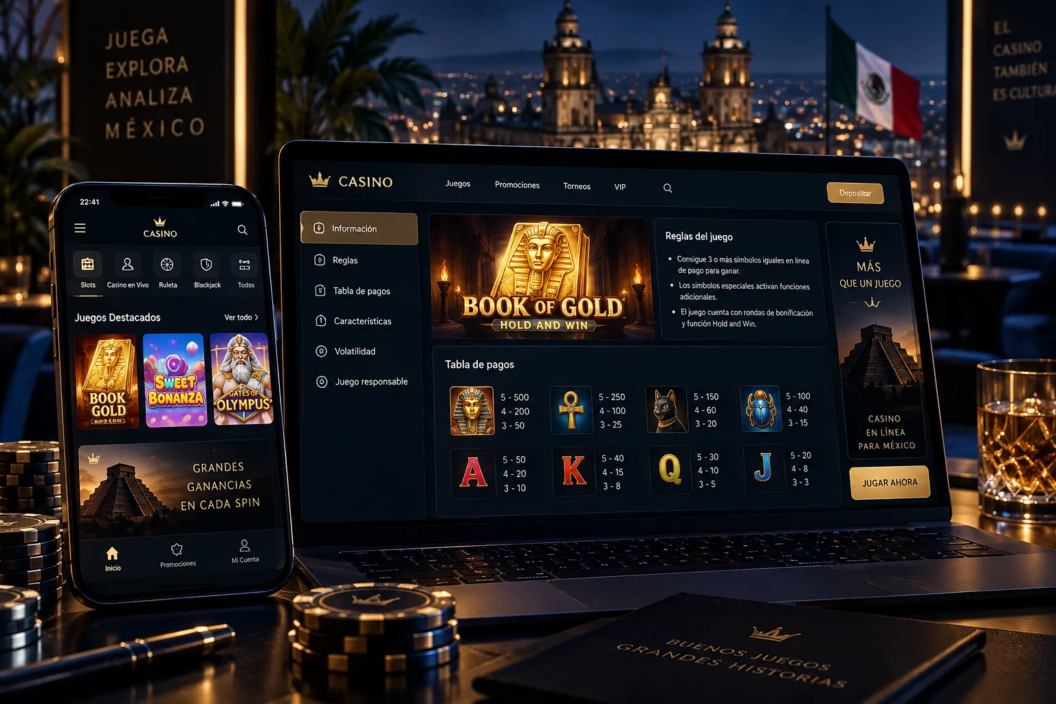 Interfaz de un juego de casino con reglas y tabla de pagos