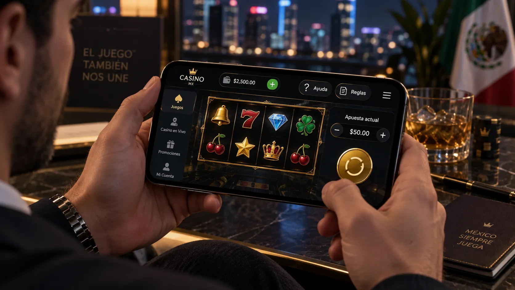 Usuario revisando las características de un juego de casino en el celular