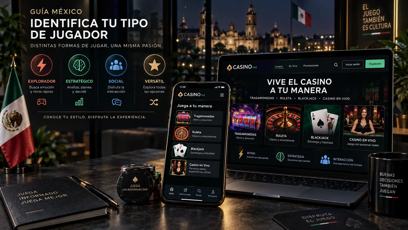 Interfaz de casino online con diferentes categorías de juegos para elegir según el tipo de jugador