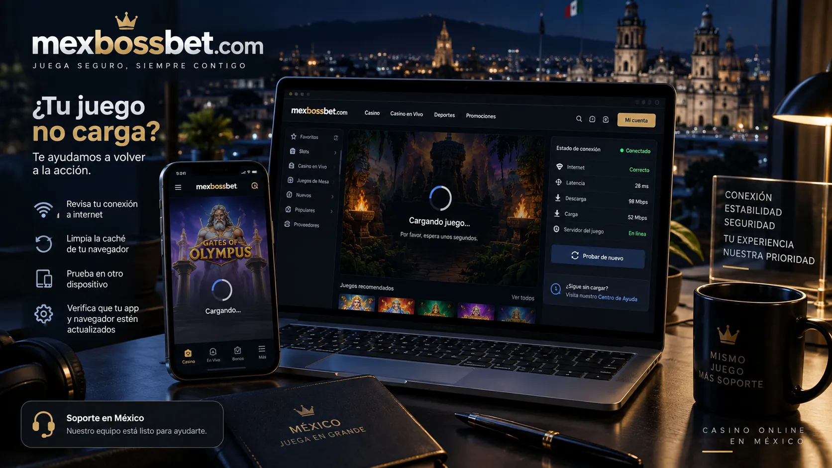 Pantalla de carga de un juego de casino online en un celular y una computadora