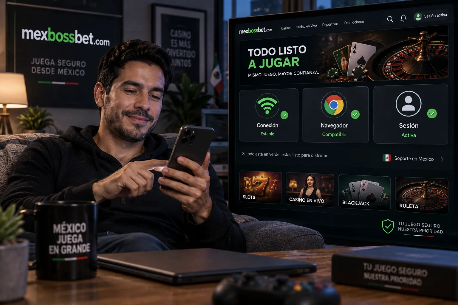 Revisión de conexión y navegador para cargar juegos de casino en el celular