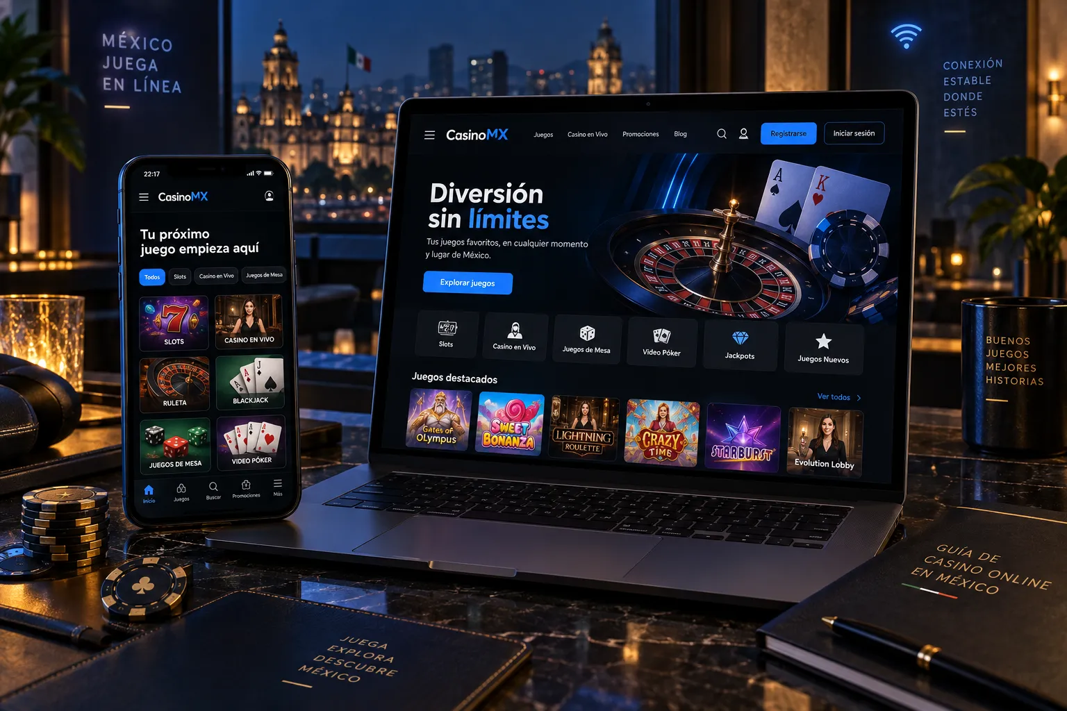 Dispositivos mostrando una interfaz de casino online estable