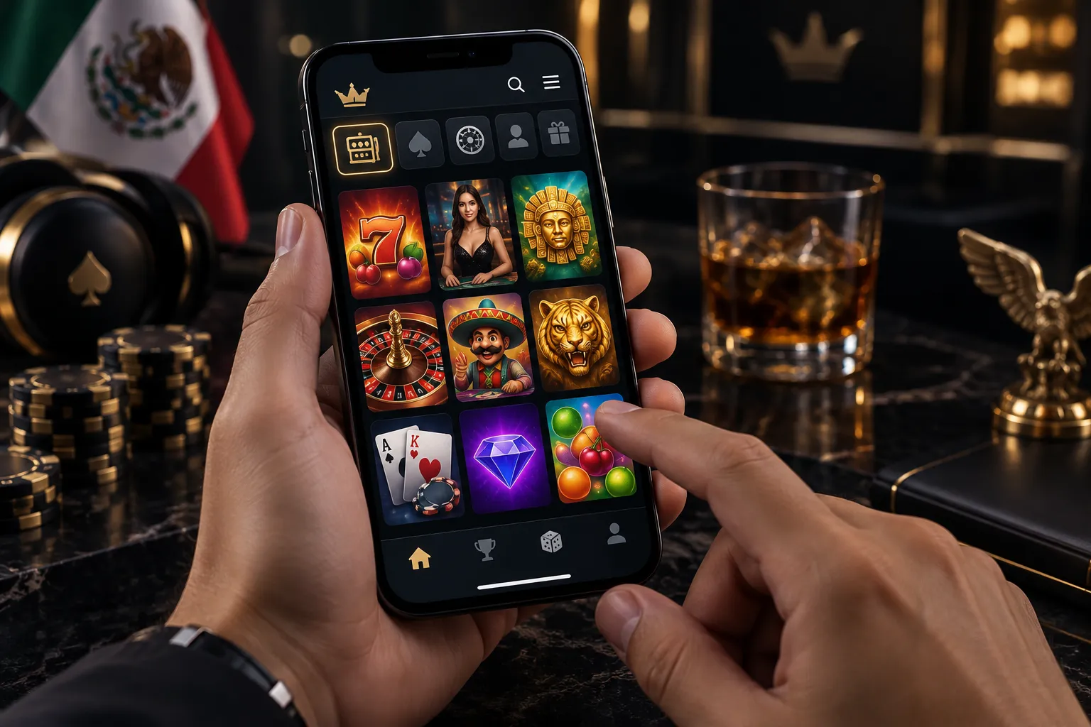 Exploración de categorías de juegos de casino online desde un celular