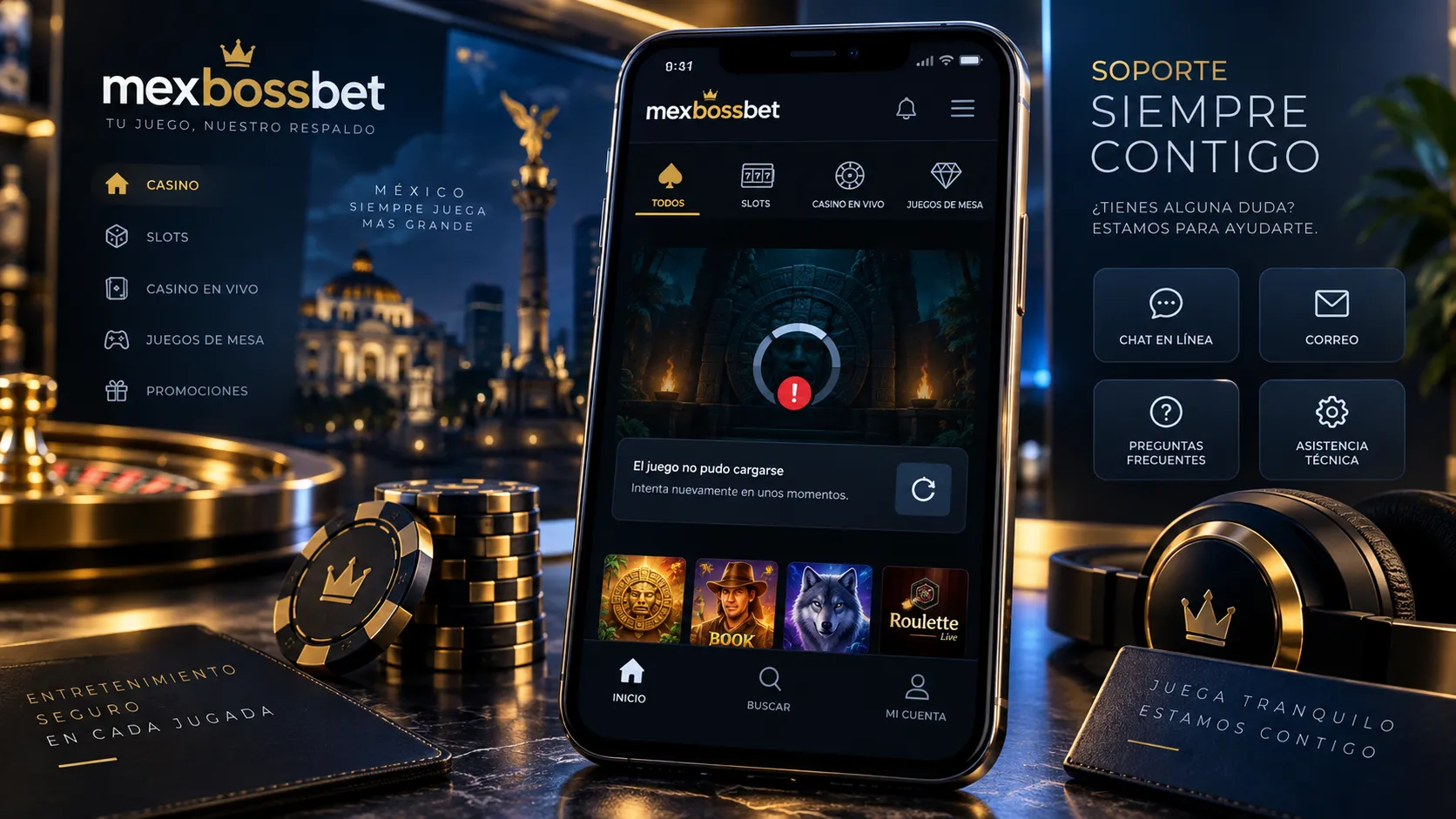 Pantalla móvil de un casino en línea con un juego que no termina de cargar