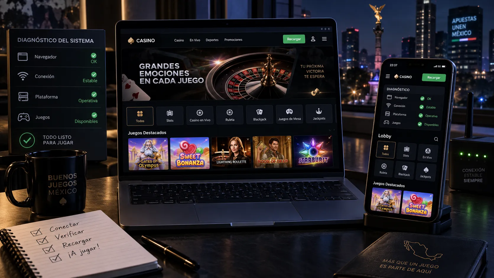 Revisión de conexión y navegador para solucionar fallos en juegos de casino